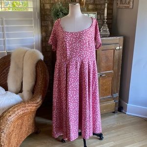 TORRID FUCHSIA PINK FLORAL SCUBA KNIT MIDI DRESS #12574517 POCKETS 3X EXCELLENT